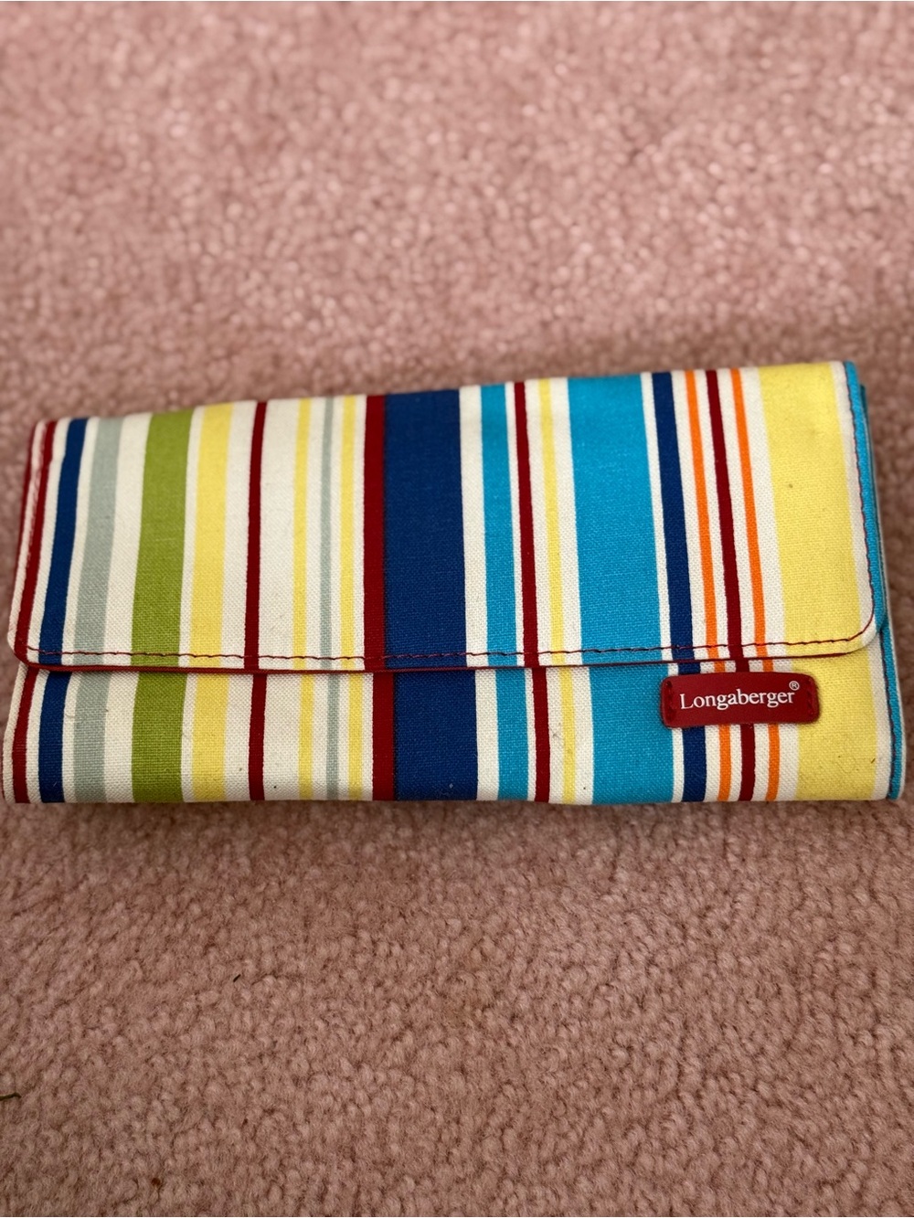 Longaberger Multicolor Stripe Wallet - Yellow, Blue, Green, Red, White